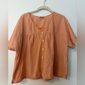 Madewell Peach Button-Front Short Sleeve Swiss Dot Blouse